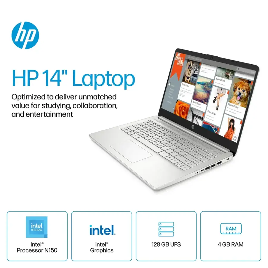 HP 14" Laptop | Intel N150 | 4GB | 128GB | WIn11 Home | DQ6011DX
