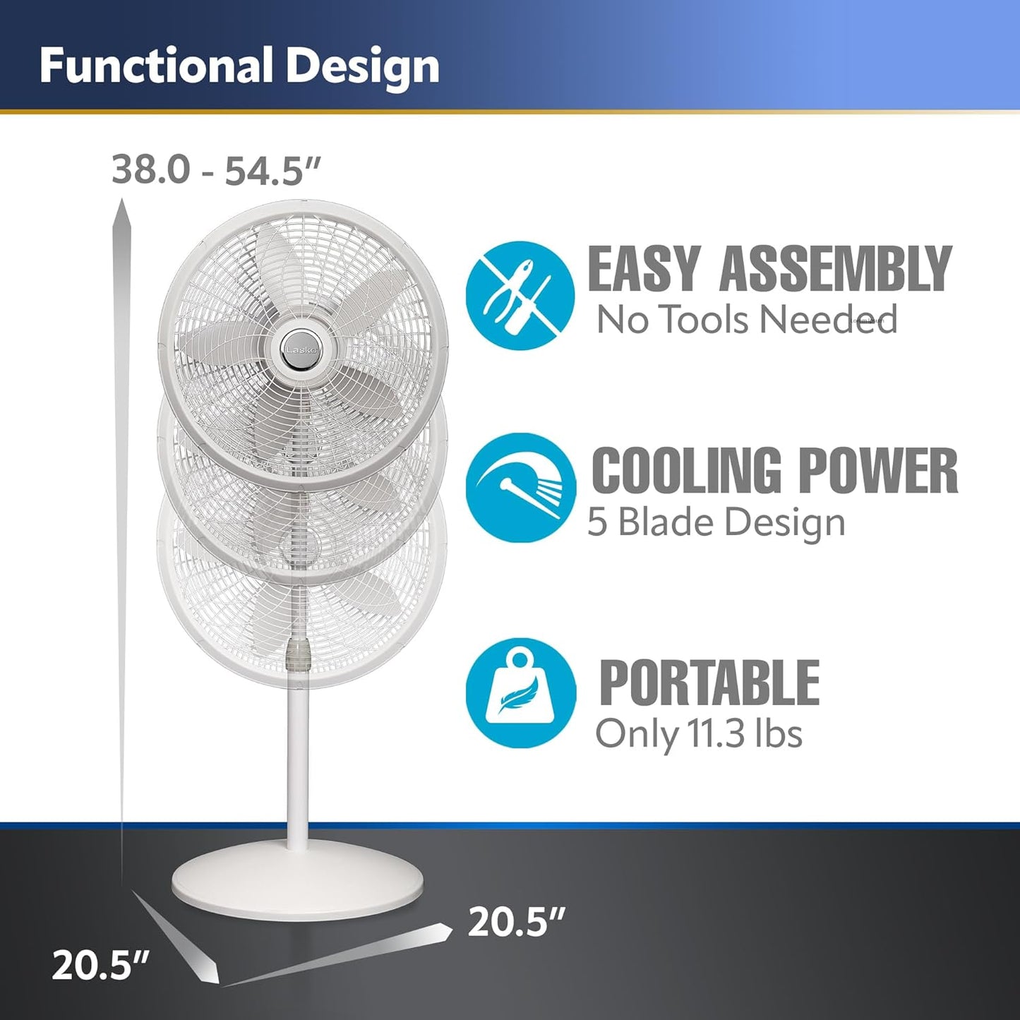 Lasko 1820 Oscillating Stand Fan, 18 Inch White