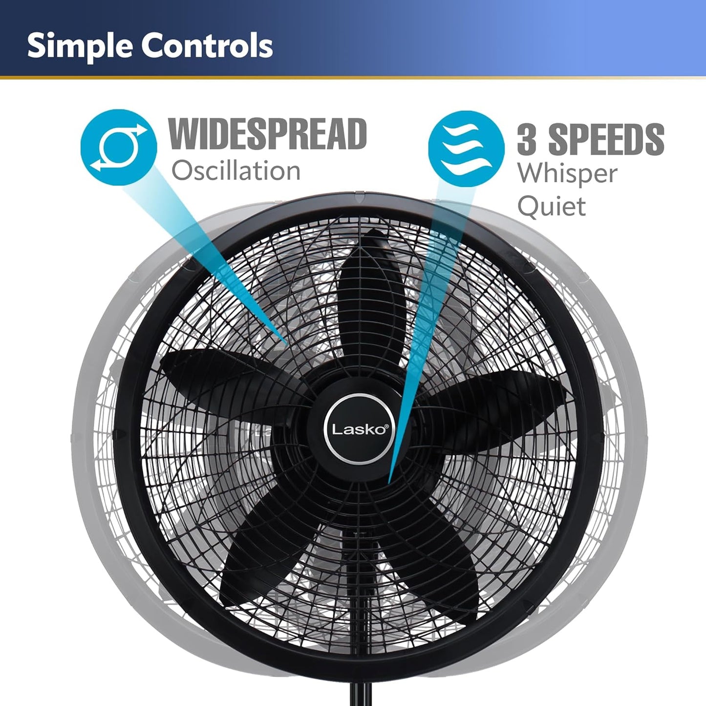 Lasko 1827 Oscillating Stand Fan, 18 Inch Black