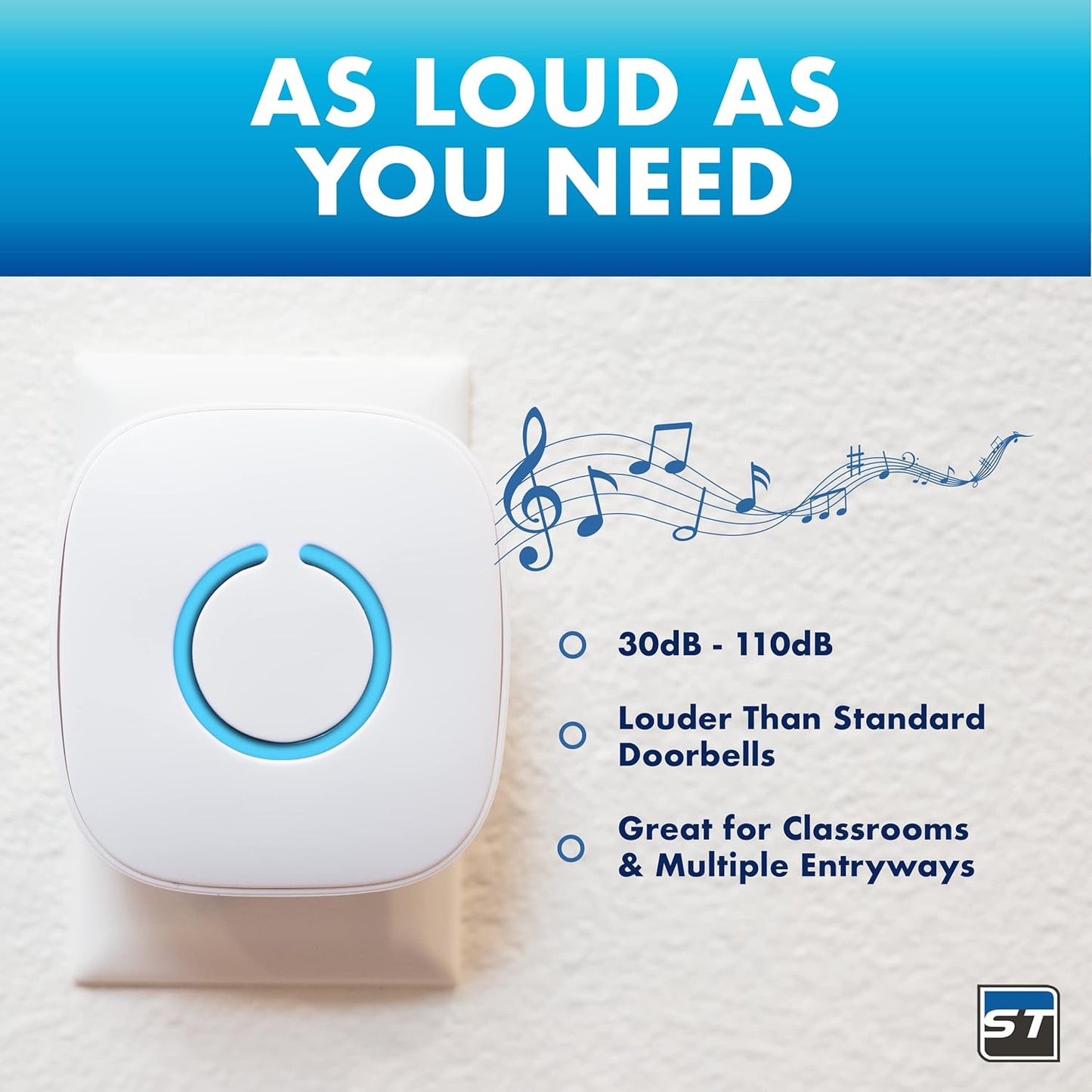 SadoTech Wireless Doorbells - 1 Door Bell Ringer & 2 Plug-In Chime Receiver | White