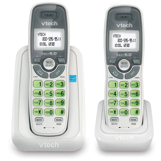 VTech 2-Handset Cordless Phone DECT 6.0 White  (CS6114-2)