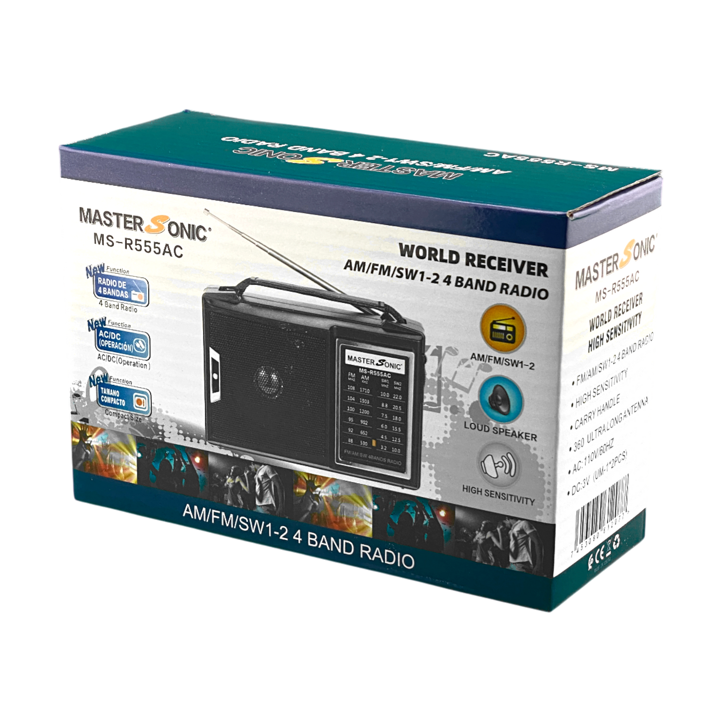 Master Sonic Compact 4 Band Radio with AC Cord - R555AC