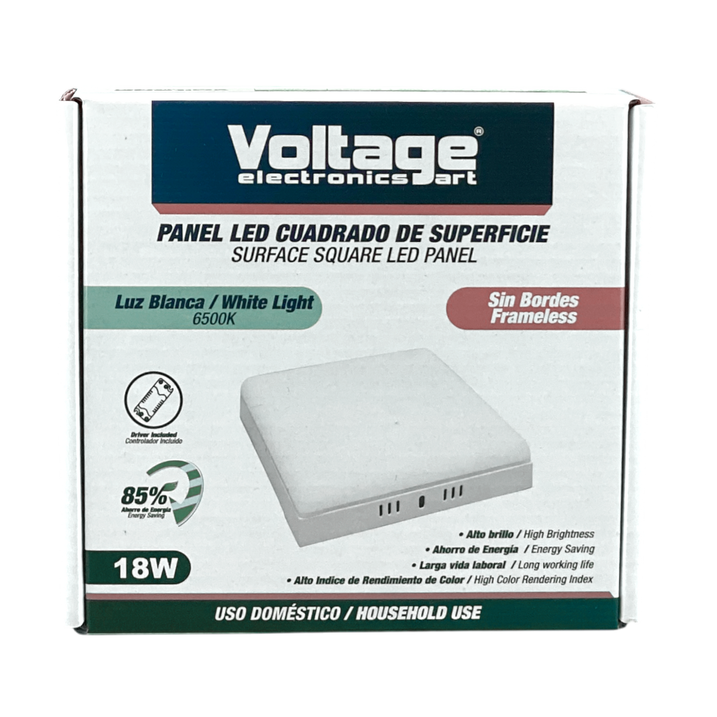 Voltage 5" LED Surface Mount Square Frameless Light 18W