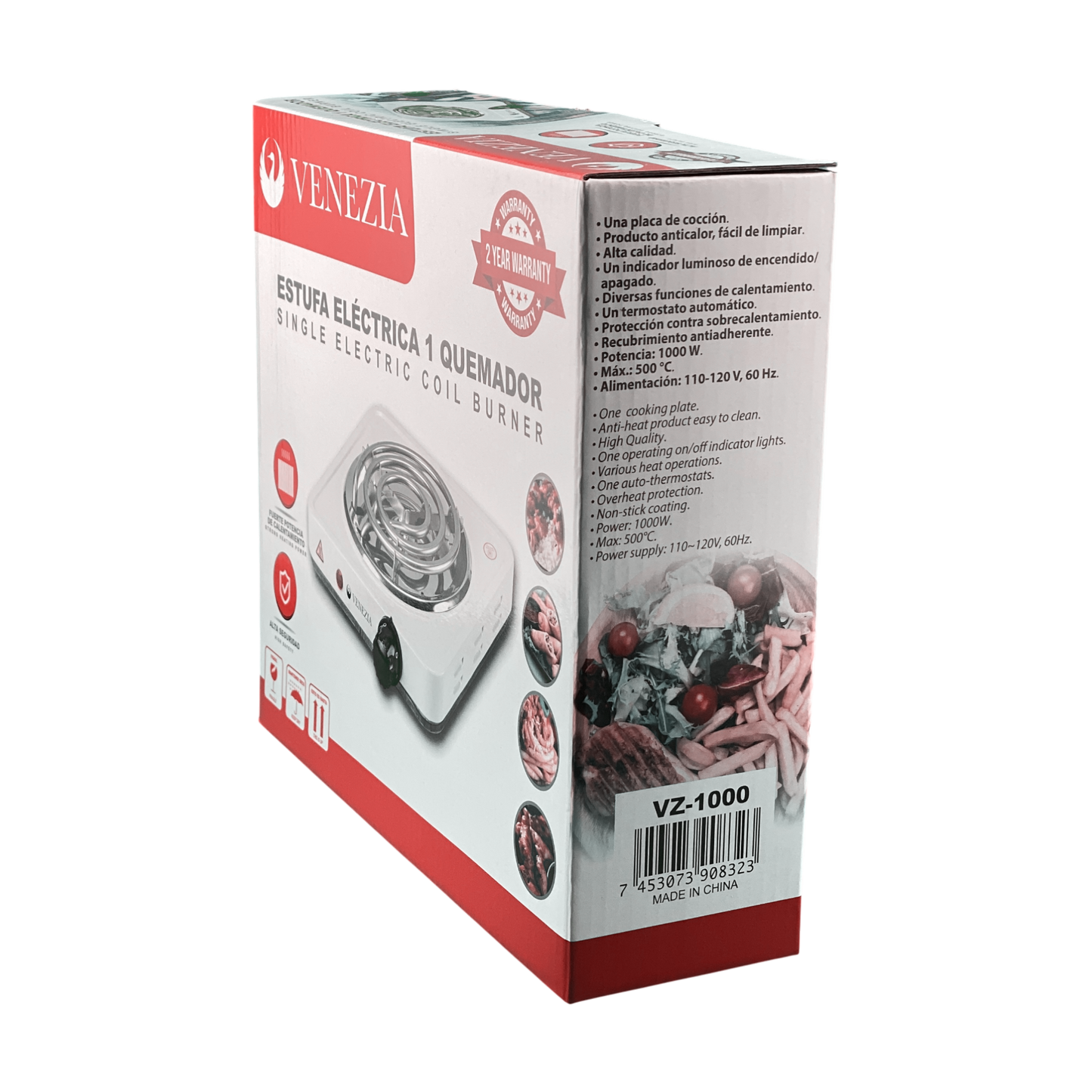 VENEZIA Single Electric Stove White 1000W