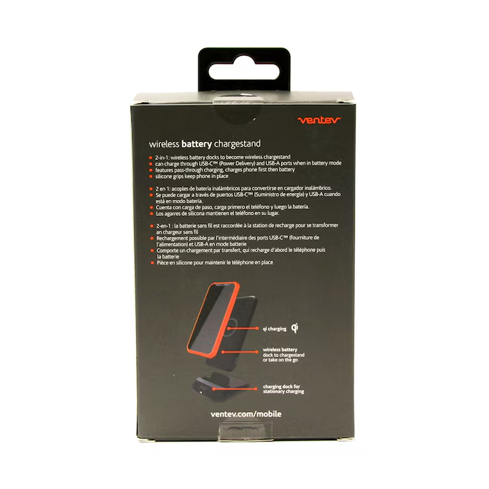 Ventev Wireless Battery Charge Stand 10W 10,000 mAh, Black