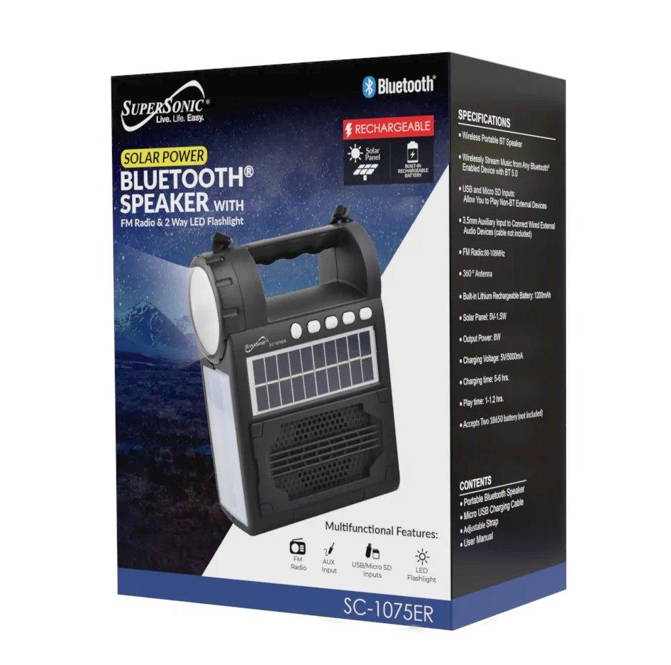 Supersonic Solar Power Speaker with FM Radio, Flashlight and Lantern | SC - 1075ER - ShopLibertyStore.com