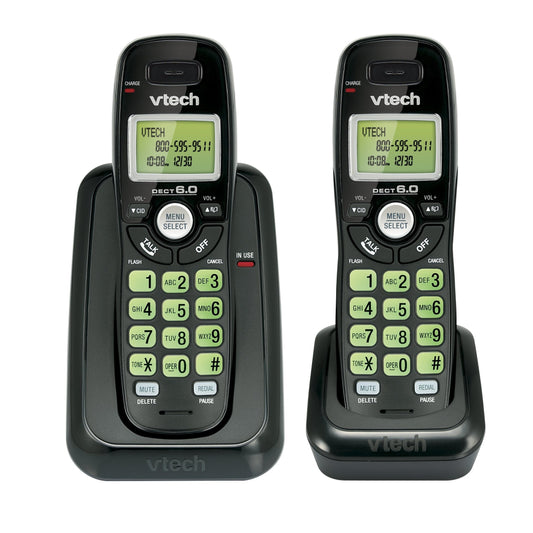 VTech 2-Handset Cordless Phone DECT 6.0 Black  (CS6114-2)