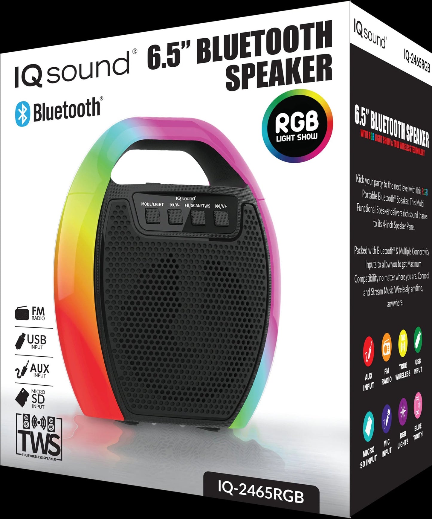 6.5" Portable Bluetooth Speaker with RGB Handle | IQ-2465RGB - ShopLibertyStore.com